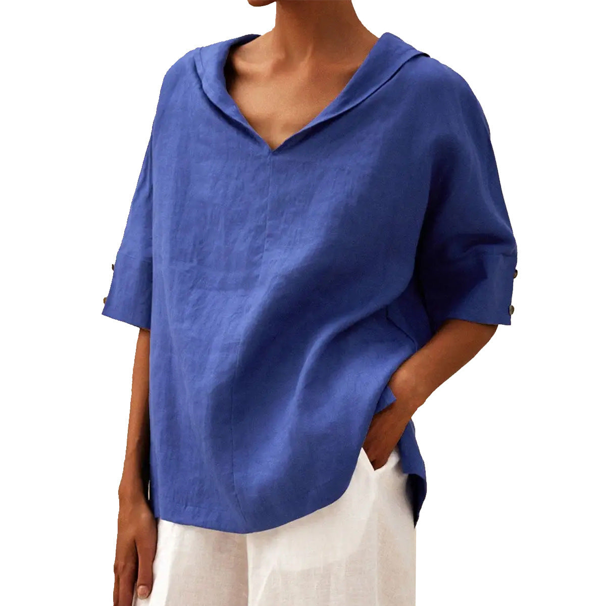 Leinenbluse für Damen: lässig, Kapuze, kurze Ärmel (berg-feldt)