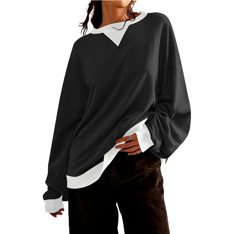 Sweat-shirt décontracté pour femme avec col en V et poignets contrastés Berg-Feldt