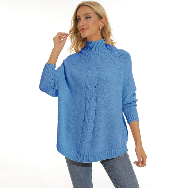 Pull tricoté à grosses mailles pour femme avec col montant et torsades modernes Berg-Feldt