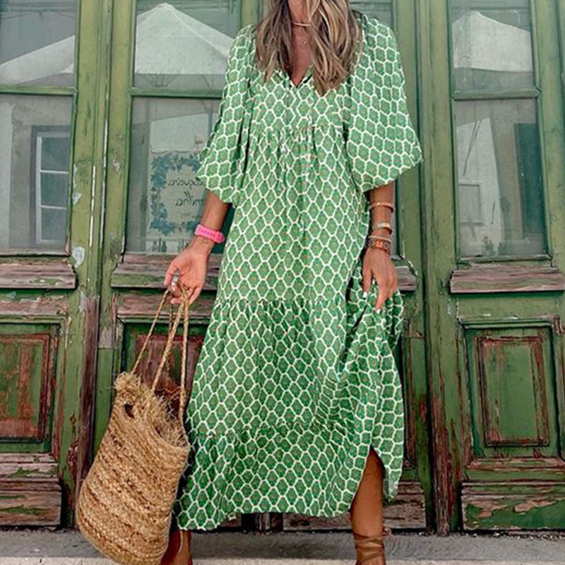 Robe longue bohème rayée avec élégantes manches clochettes de berg-feldt