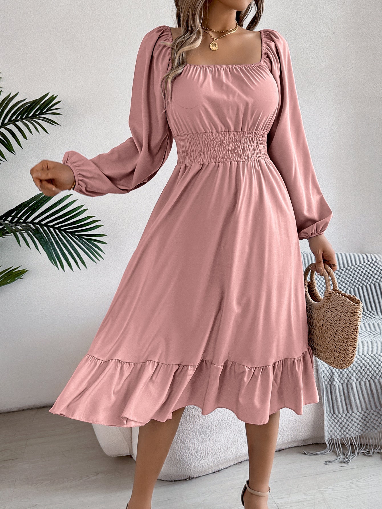 Robe midi pour femme avec jupe évasée et manches bouffantes de berg-feldt