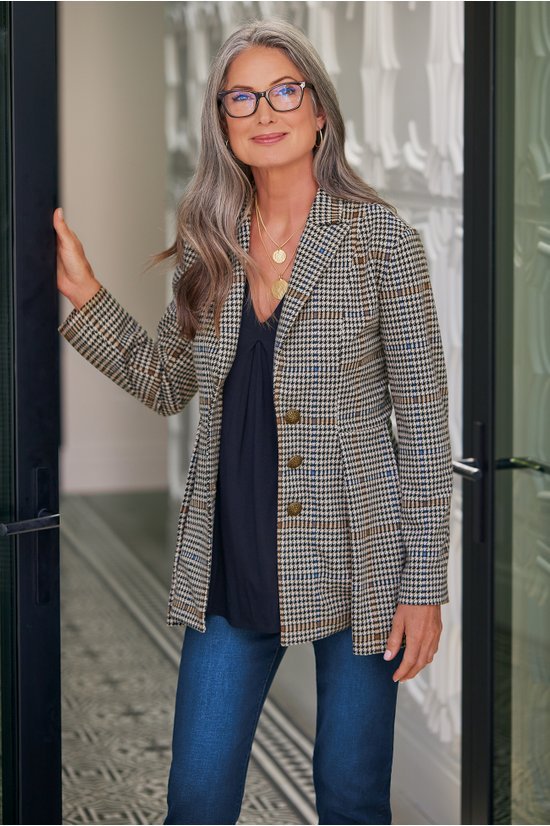 Blazer cintré à carreaux modernes pour femme par berg-feldt