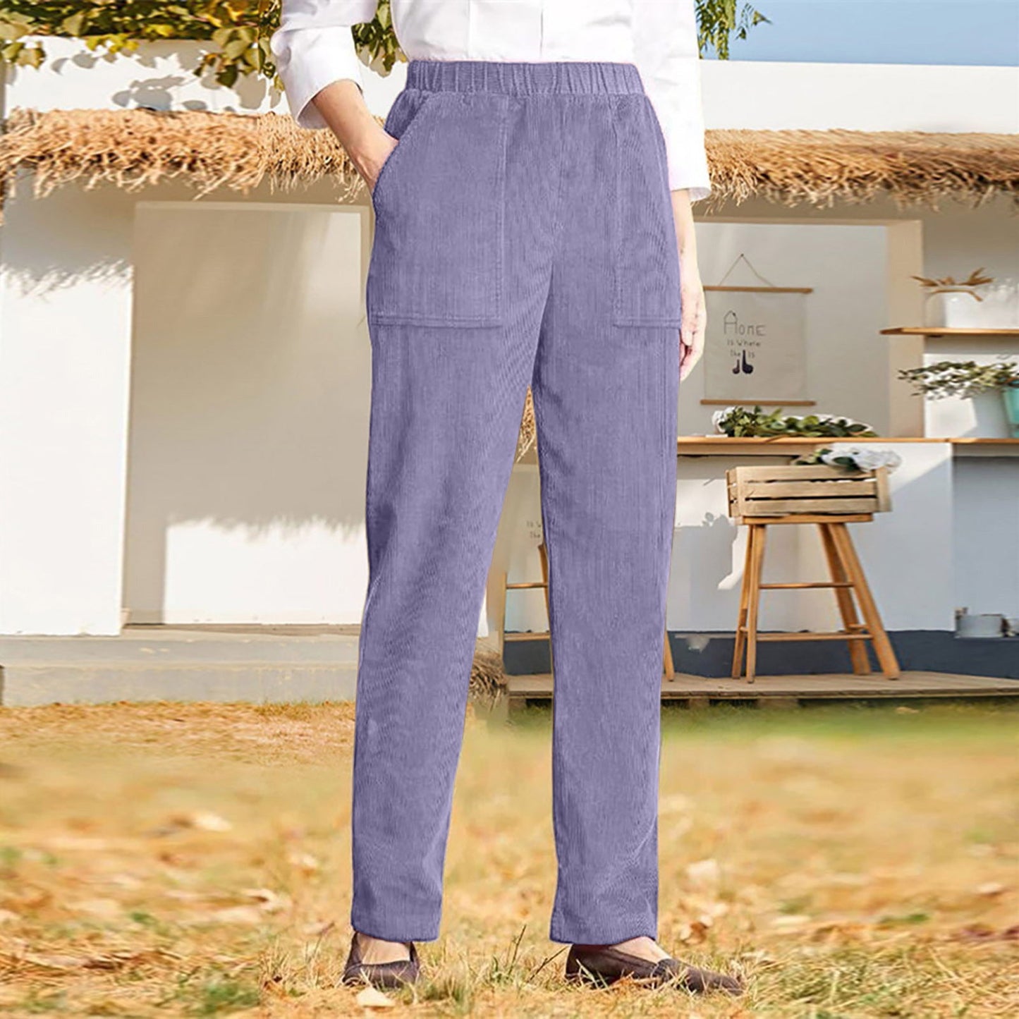 Pantalon en velours côtelé pour femme avec poches et taille élastique de berg-feldt