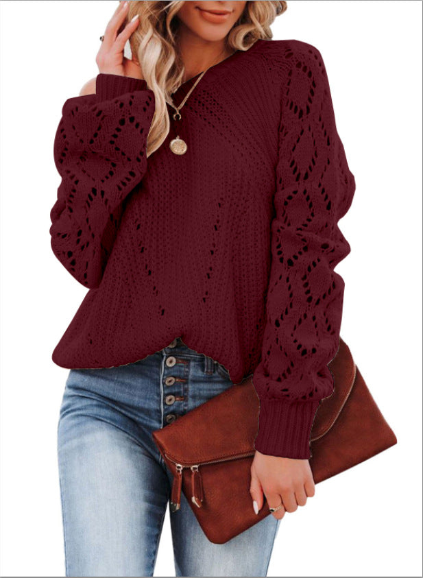 Damen élégant pull tricoté avec structure en crochet aérée et manches larges Berg-Feldt