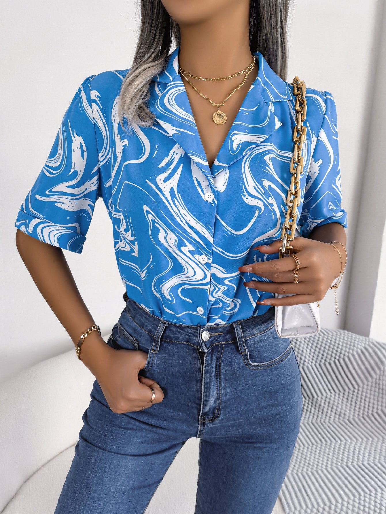Chemisier moderne pour femme à manches courtes et motif marbre de berg-feldt
