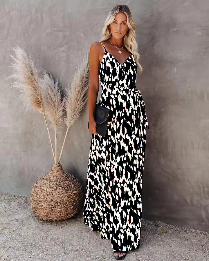 Nouvelle robe midi à fines bretelles et à imprimé floral Fudus pour femme