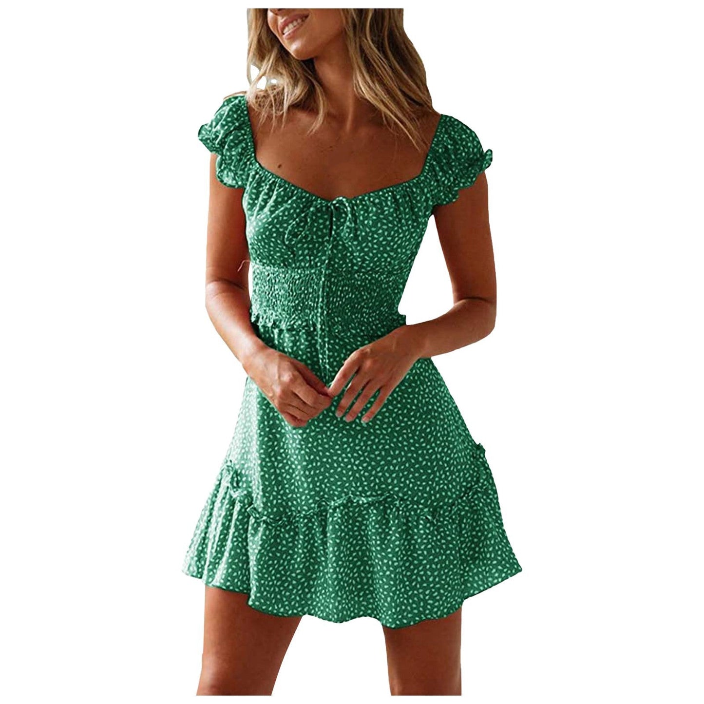 Tailliertes Damen-Minikleid mit Rüschen und luftigem Stoff von berg-feldt
