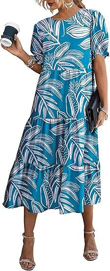 Robe mi-longue fleurie à manches larges pour femme de berg-feldt