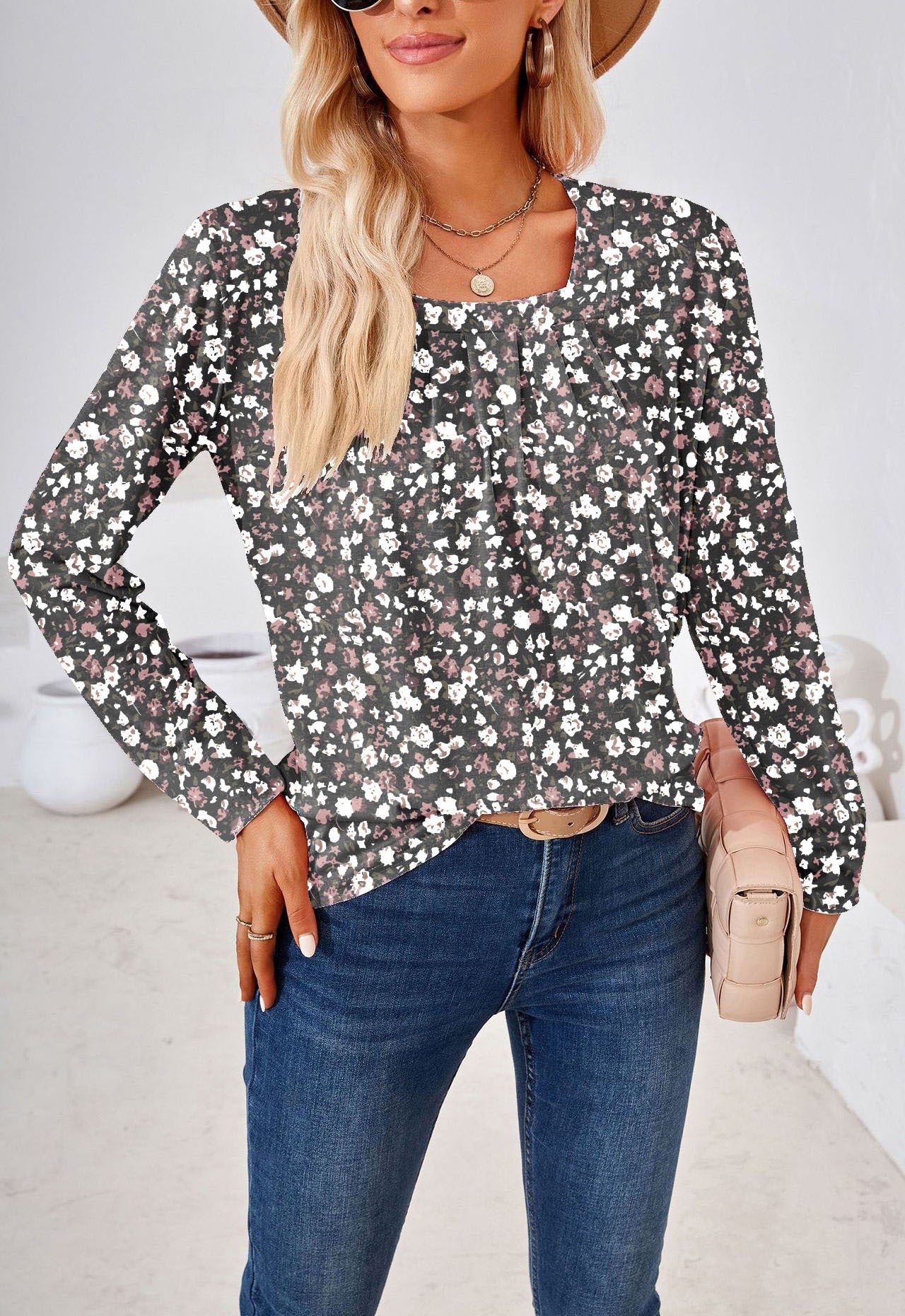 Chemisier à manches longues pour femme, motif floral et détail élégant de berg-feldt