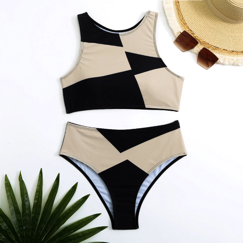 Haut de bikini sportif taille haute à motif géométrique pour femme par berg-feldt