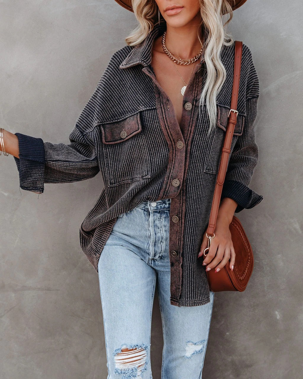 Damen Overshirt mit strukturiertem Design und praktischen Taschen Berg-Feldt