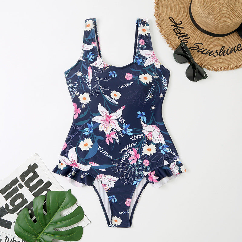 Maillot de bain femme Berg-Feldt imprimé feuilles tropicales à volants
