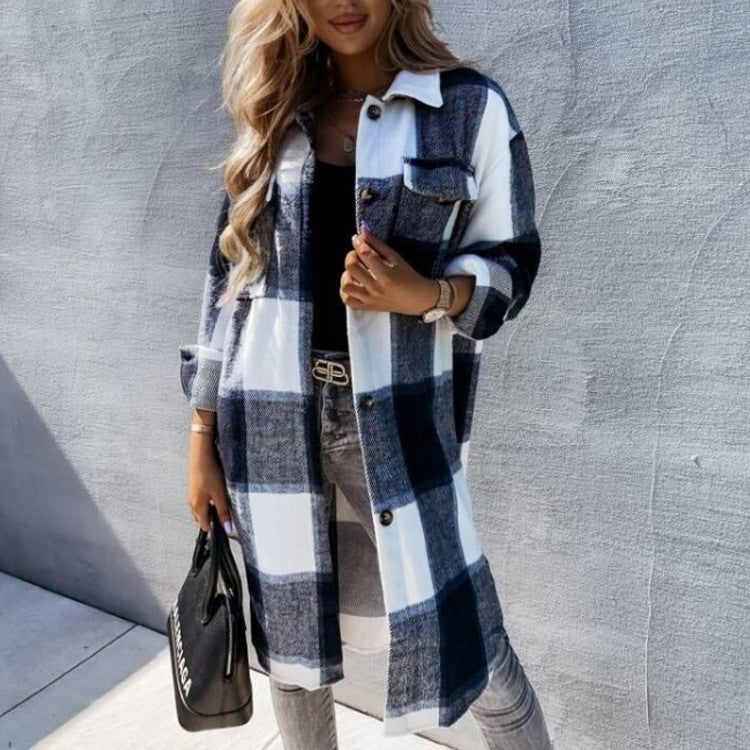 Chemisier-manteau à carreaux pour femme en mélange de coton doux Berg-Feldt