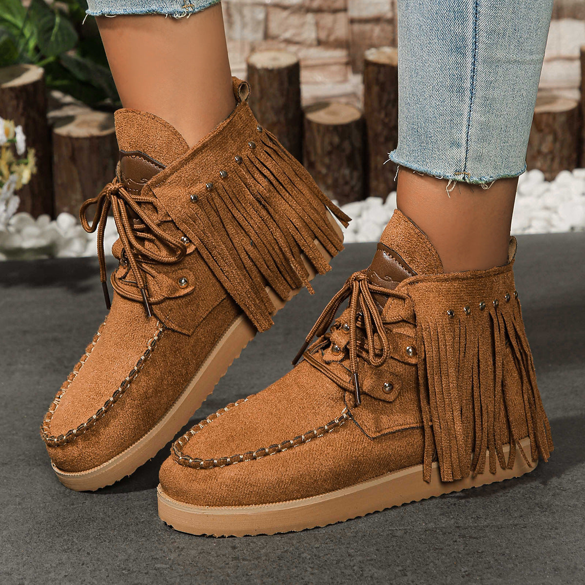 berg-feldt Mocassins Femme à Franges et Clous