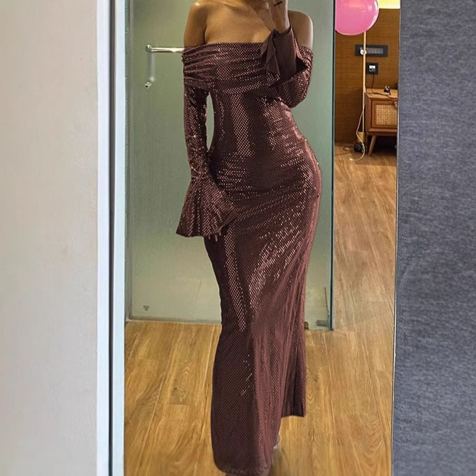Damen Elegantes Abendkleid mit schulterfreiem Design und ausgestellten Ärmeln Berg-Feldt