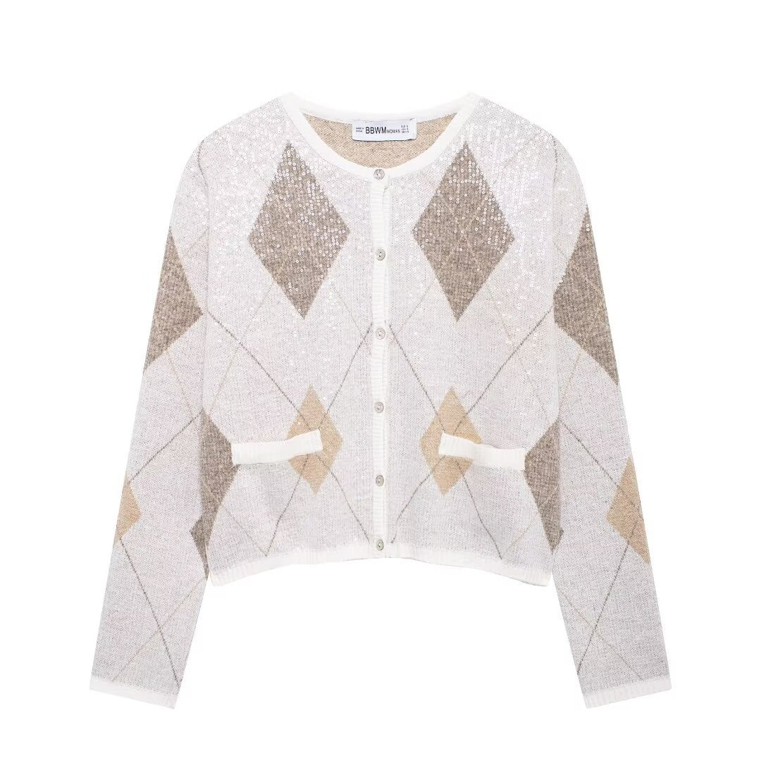 Women's Argyle-Pattern Sequined Knit Cardigan berg-feldt