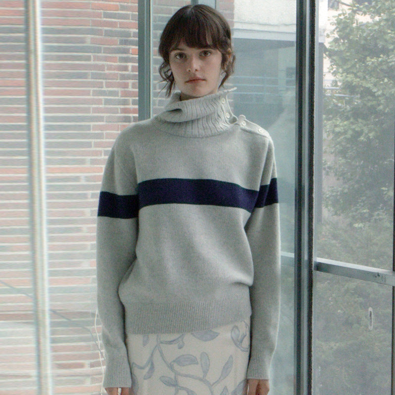 Pull en grosse maille pour femme Berg-Feldt, col montant et boutons
