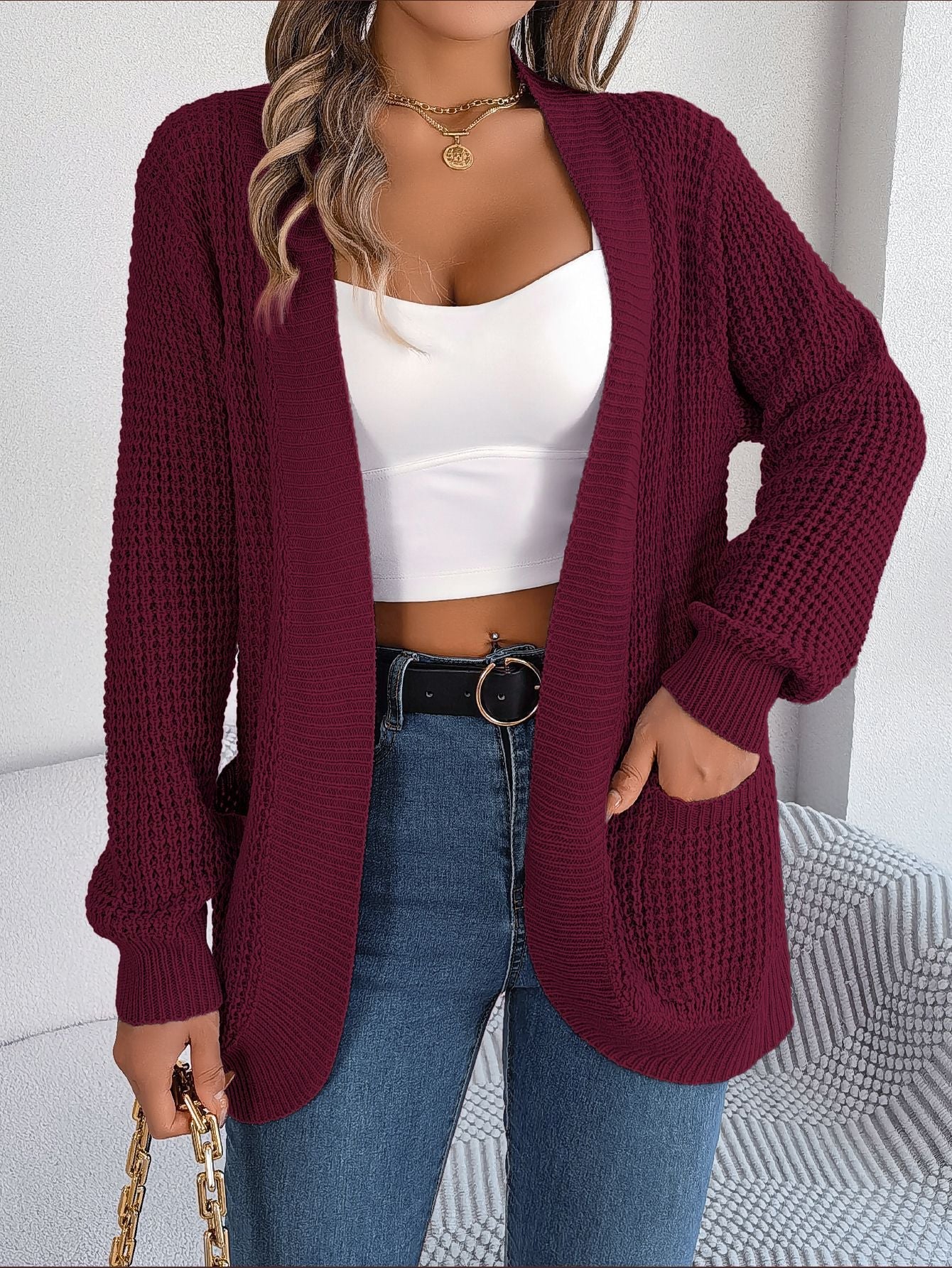 Cardigan léger pour femme à motif ajouré au crochet avec poches de berg-feldt