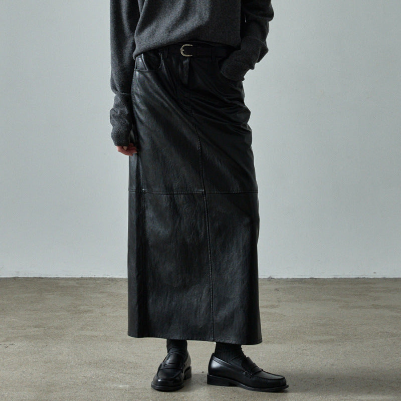 Jupe mi-longue en cuir taille haute pour femme de berg-feldt