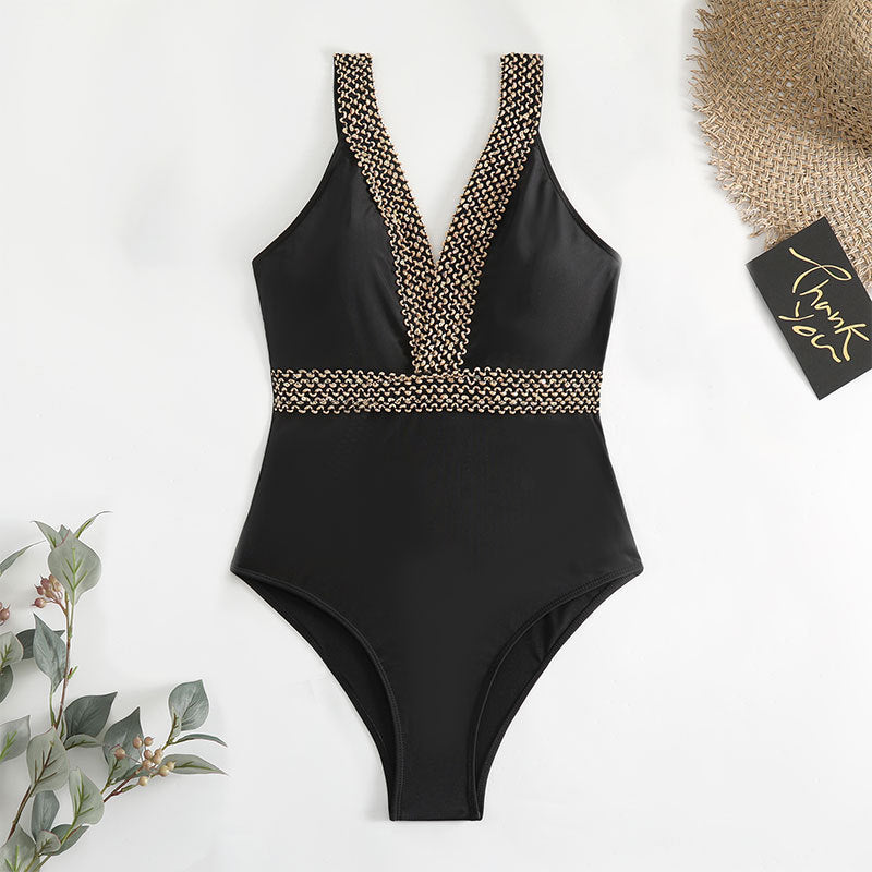 Maillot de bain élégant pour femme avec décolleté en V et détails dorés de berg-feldt