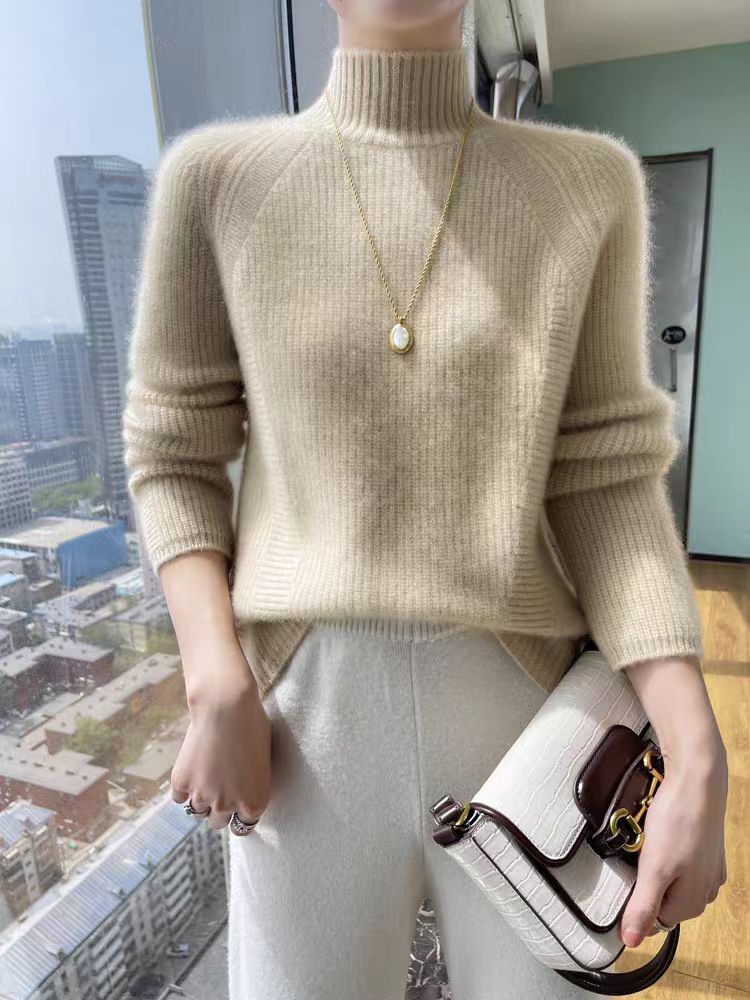 Pull en maille côtelée fine à col montant pour femme Berg-Feldt