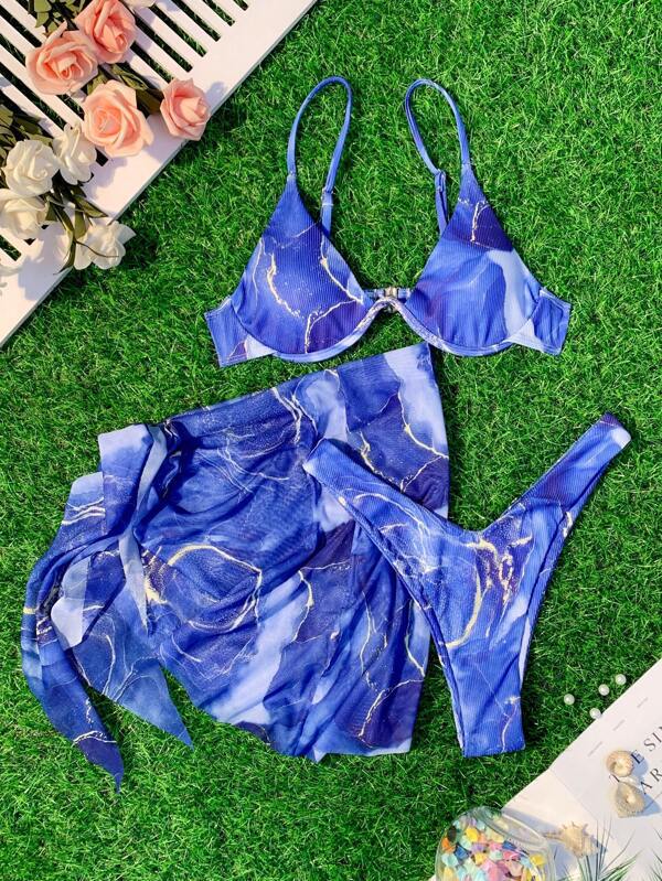 Maillot de bain deux pièces pour femme Berg-Feldt à motif floral avec paréo assorti