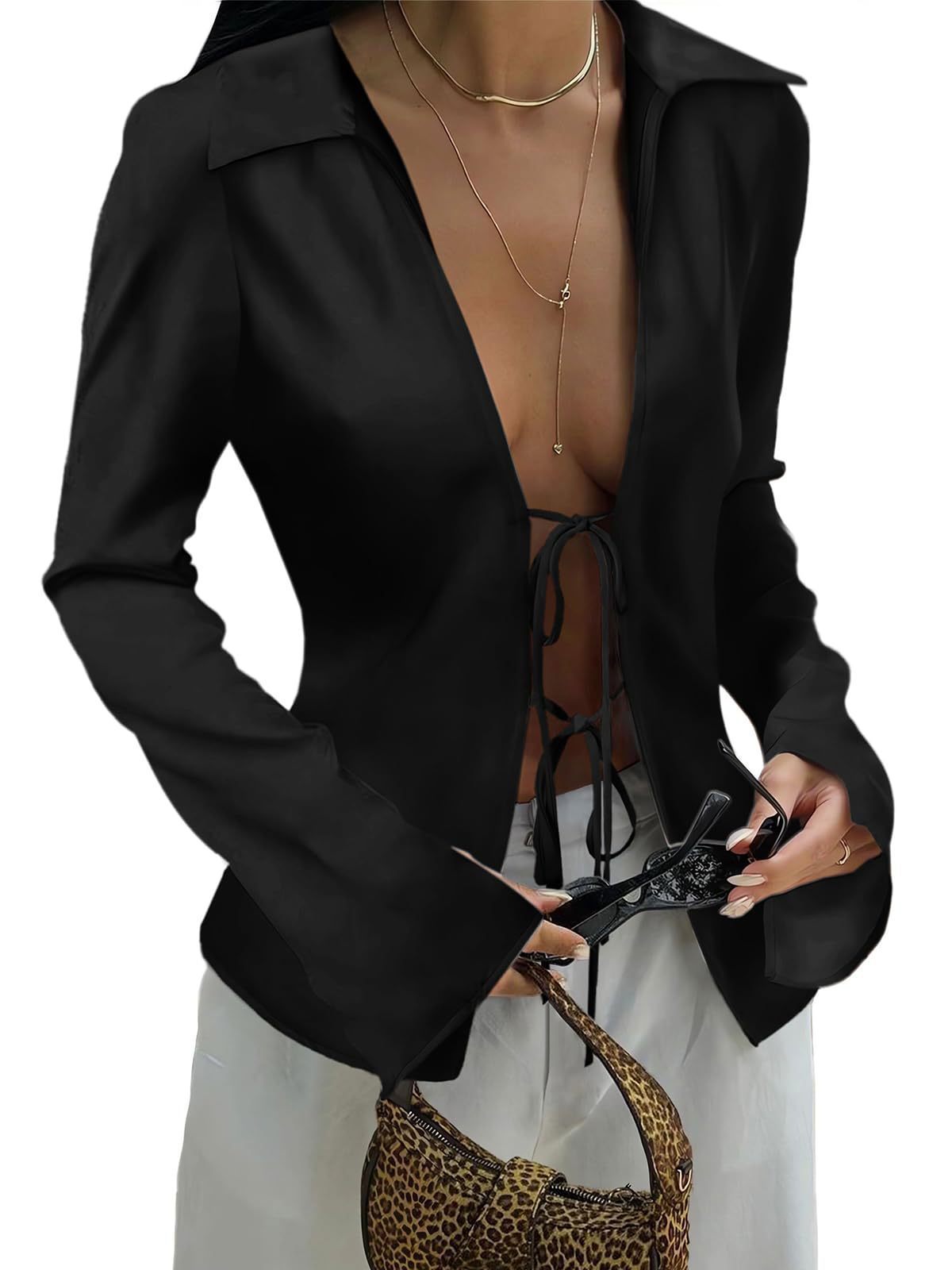 Damen-Bluse Elegant mit Schnürung und Weitem Ärmel Berg-Feldt