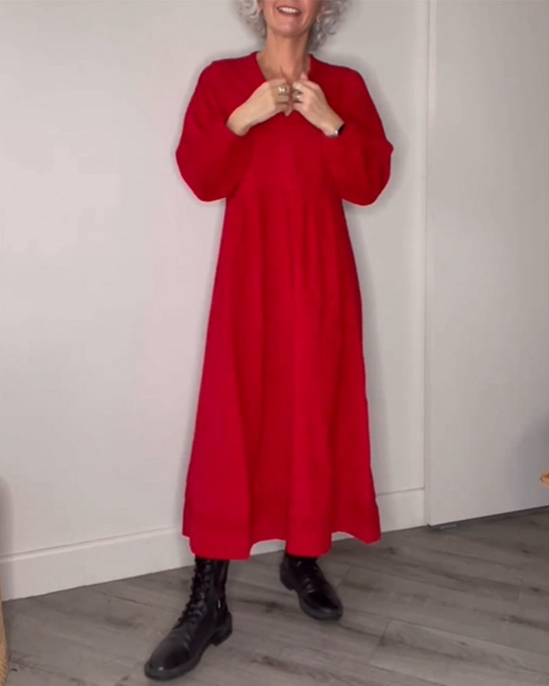 Maxi-robe pour femme avec col en V élégant et manches longues confortables Berg-Feldt