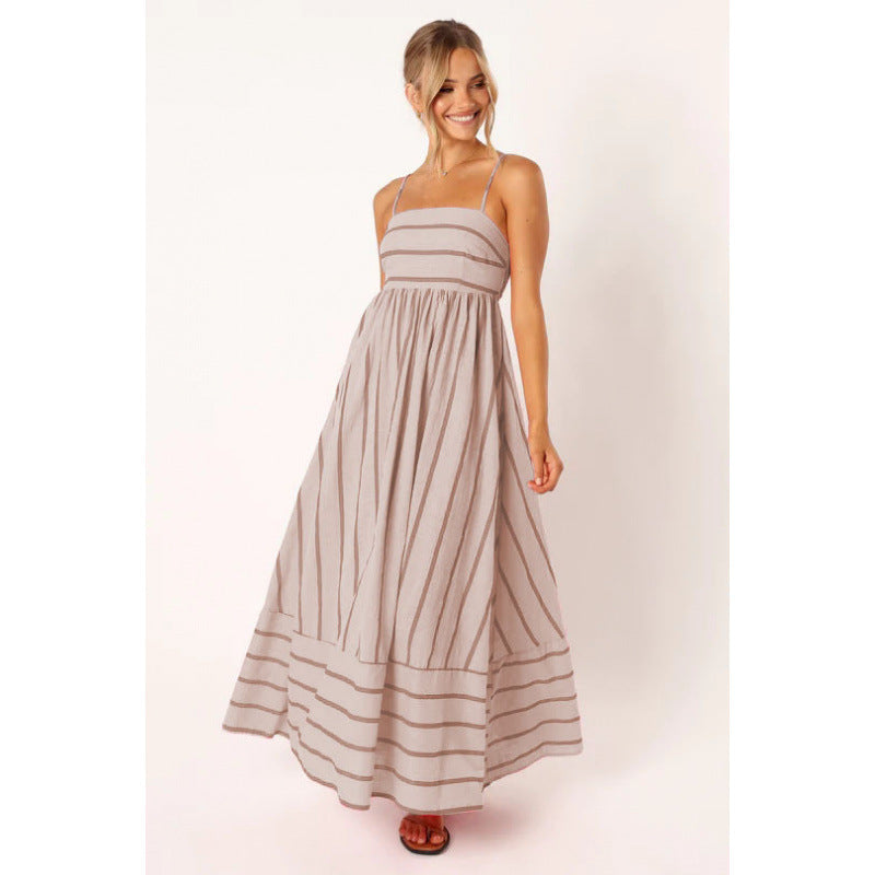Robe longue femme à fines rayures et taille élastique Berg-Feldt