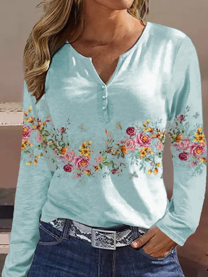 Haut à manches longues pour femmes avec motif floral et boutons Berg-Feldt