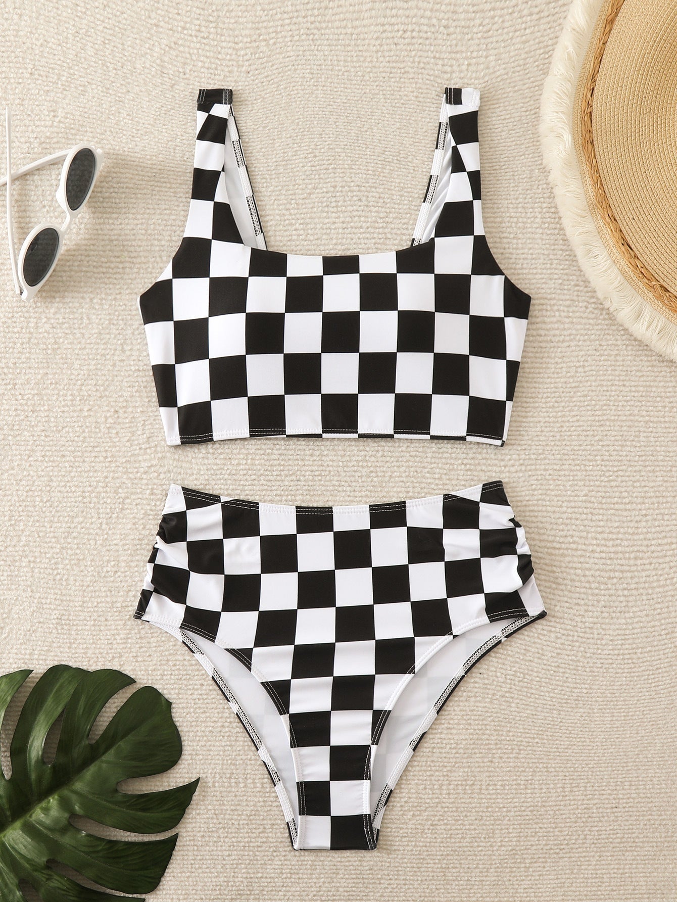 Ensemble de bikini Berg-Feldt pour femme : haut court à carreaux et bas de bikini taille haute