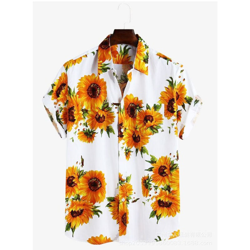 Herren Kurzarmhemd mit farbenfrohem Sonnenblumenmuster und leichtem Baumwollstoff Berg-Feldt