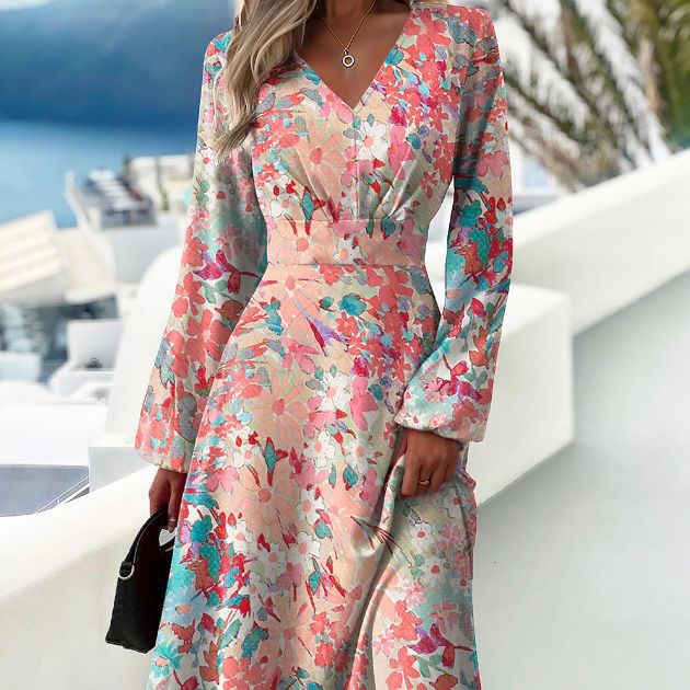 Elegantes Damen-Maxikleid mit V-Ausschnitt und langen Ärmeln von berg-feldt