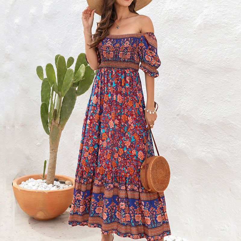 Robe longue fleurie à manches bouffantes pour femme par berg-feldt