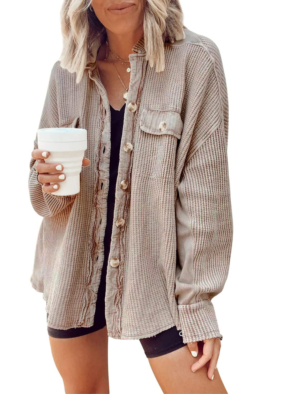 Damen oversized Waffelstruktur Hemdjacke Berg-Feldt