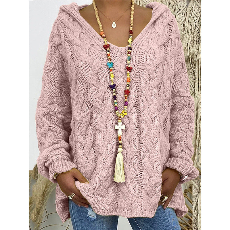 Sweat à capuche en grosse maille pour femme avec col en V et cordon de serrage décoratif Berg-Feldt
