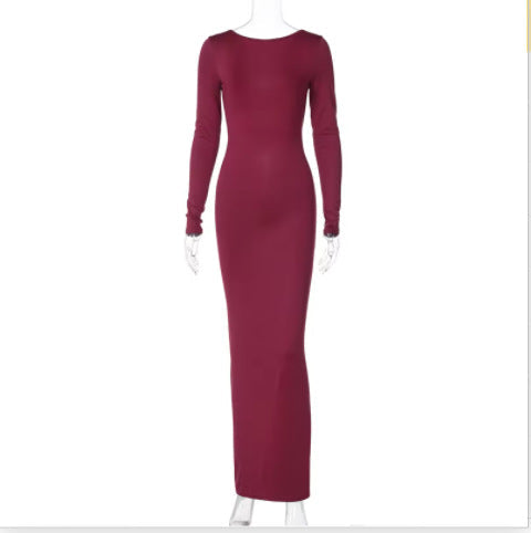 Elegantes, figurbetontes Maxikleid mit langem Arm, Rundhalsausschnitt und schmalem Schnitt von berg-feldt