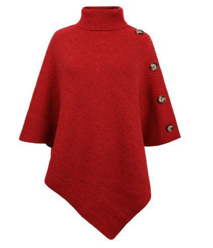 Poncho en maille pour femme avec col montant et détails de boutons décoratifs Berg-Feldt