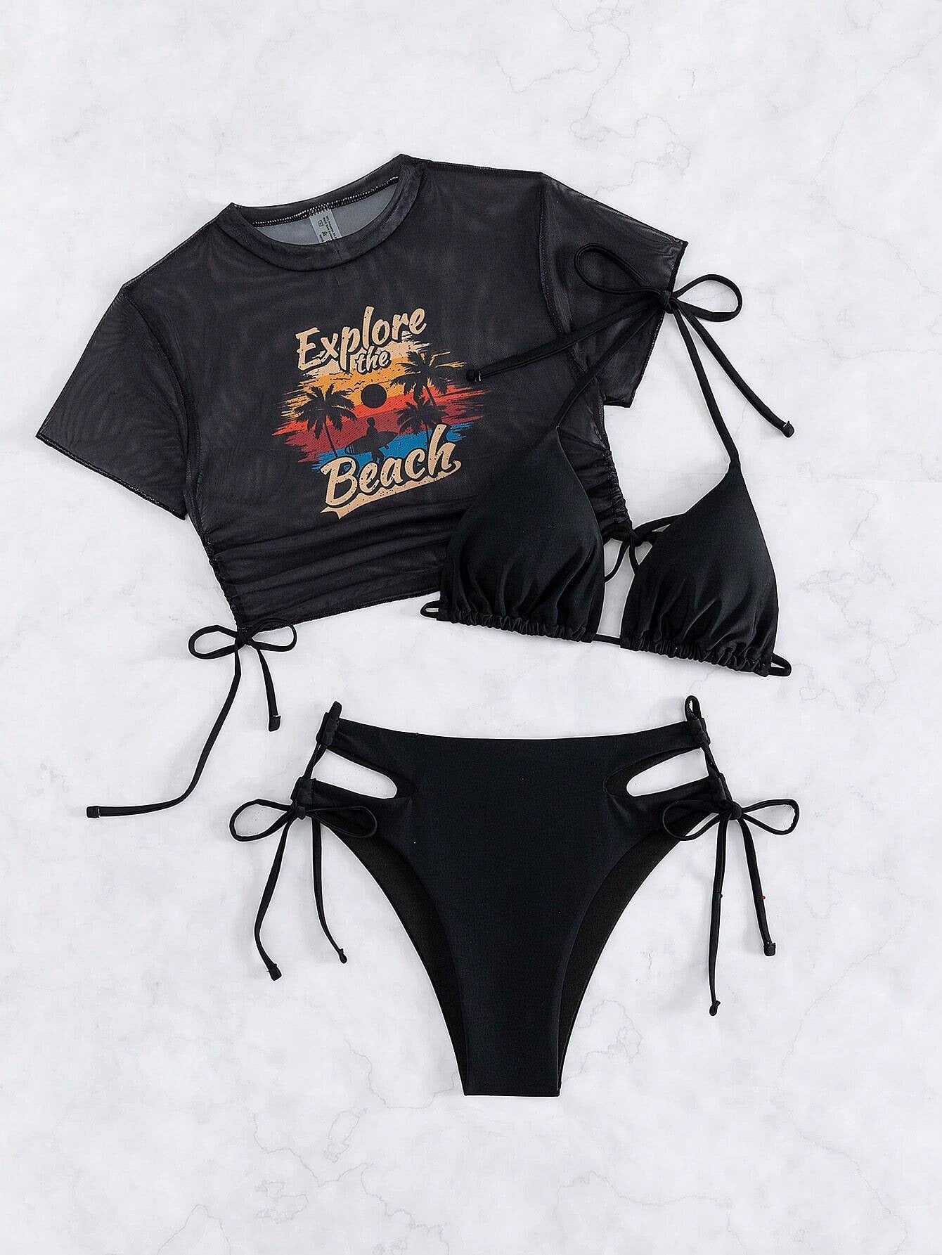 Ensemble de bikini pour femmes avec imprimé graphique montagne et champ