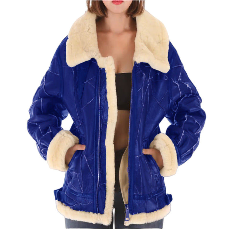 Berg-Feldt Blouson Aviateur Doublé Fausse Fourrure pour Femme