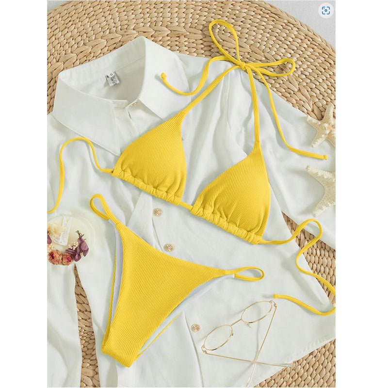 Ensemble de bikini en tricot côtelé pour femme avec hauts triangle et bretelles réglables, par berg-feldt