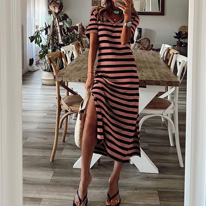 Lässiges Damen Sommermaxikleid mit Streifen und Seitenschlitz von berg-feldt