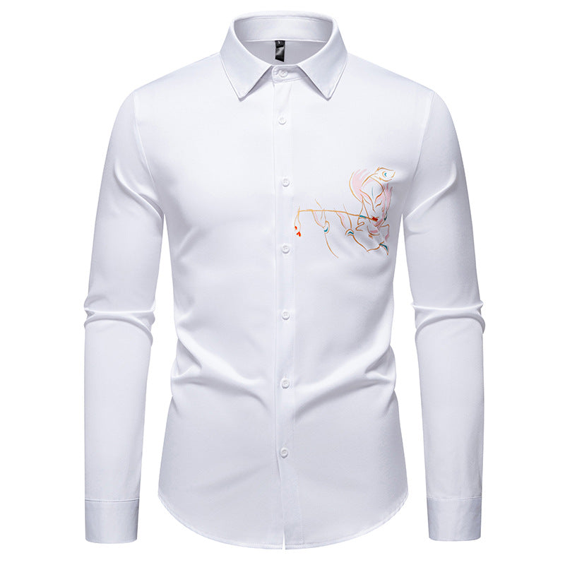 Herren Elegantes Langarmhemd mit kreativer Stickerei Berg-Feldt