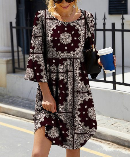 Robe trapèze décontractée pour femme avec manches cloche et motif floral, de berg-feldt