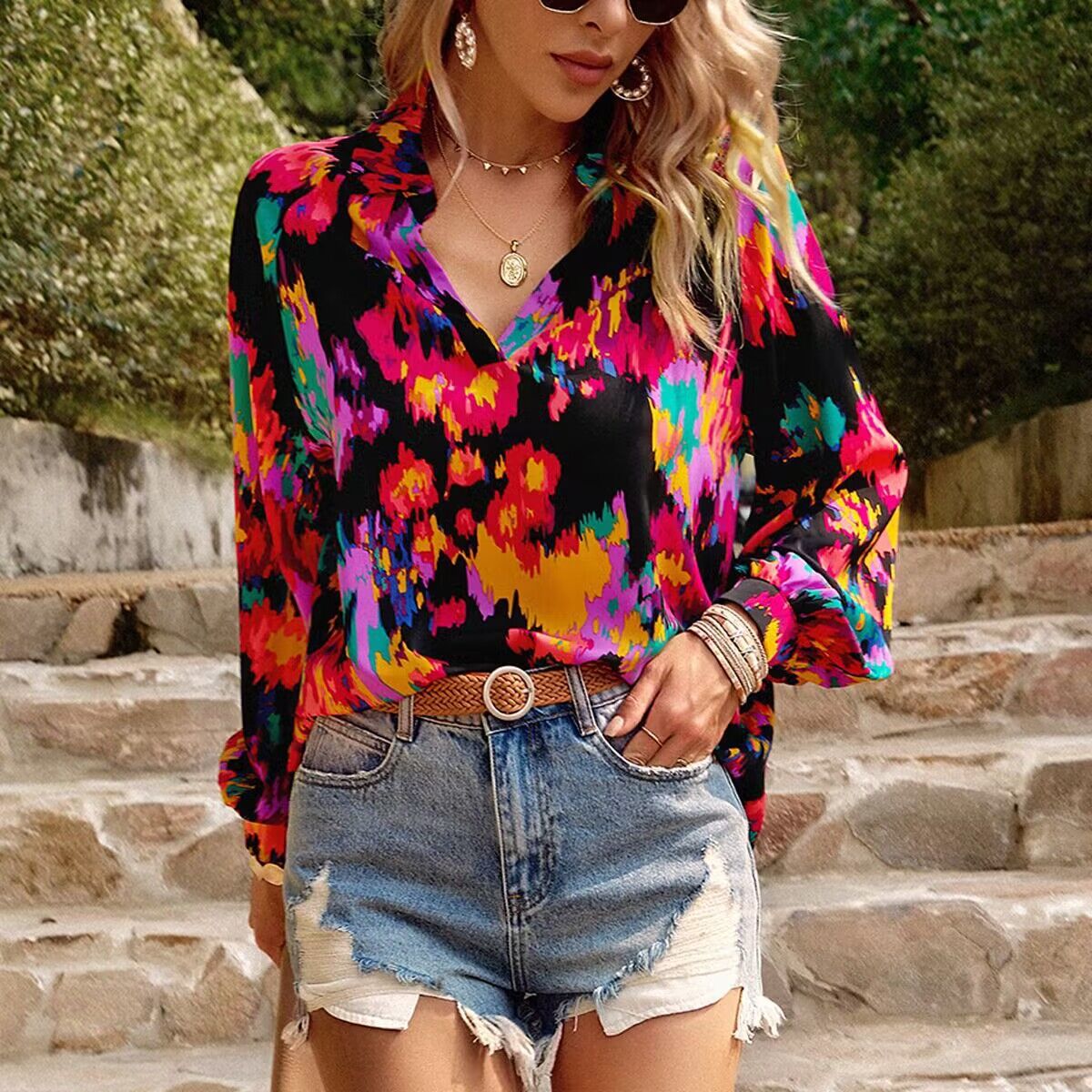 Berg-Feldt Blouse pour femme avec imprimé vibrant et manches ballon