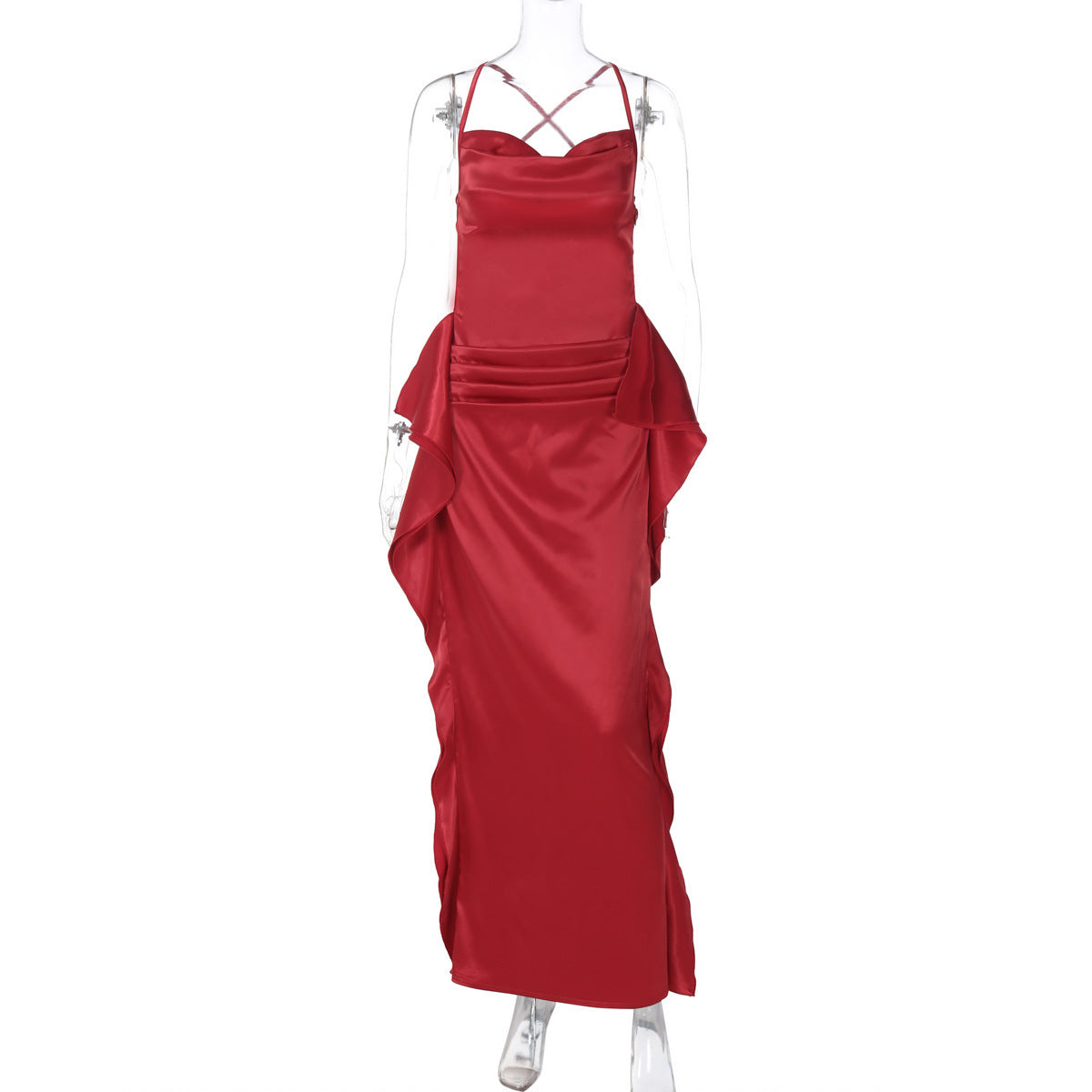 Elegante Maxikleid aus Satin mit geschickten Drapierungen und fließenden Rüschen von berg-feldt