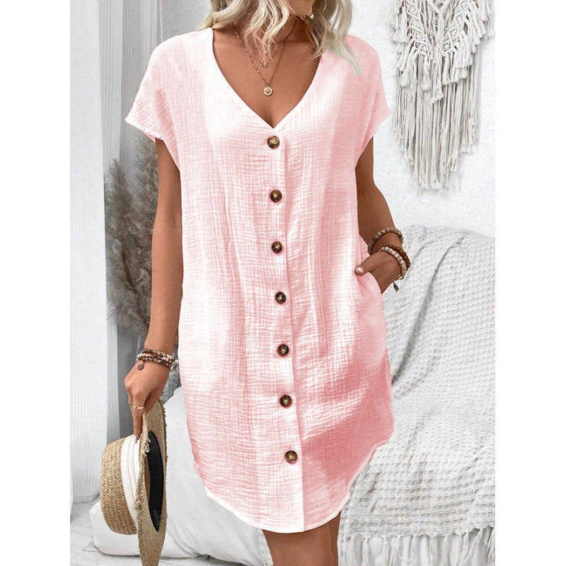 Robe en coton et lin à col en V boutonnée Fudus