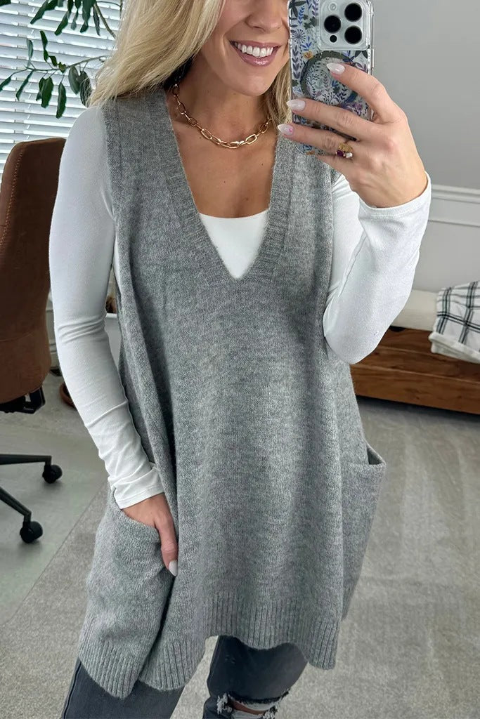 Gilet en tricot tendance pour femme avec col en V et poches pratiques Berg-Feldt