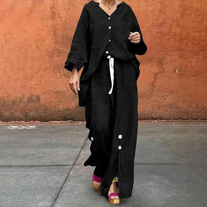 Ensemble en lin pour femme : coupe ample, décontractée, boutonnée, par berg-feldt