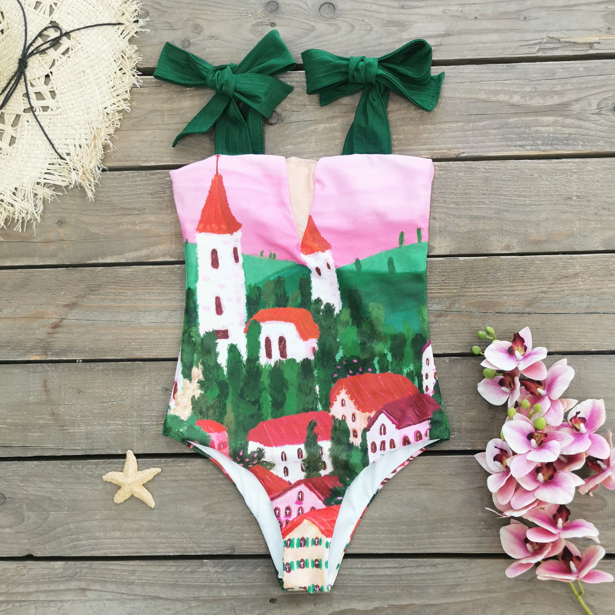 Maillot de bain femme Berg-Feldt : une pièce à nœuds romantiques et motif floral